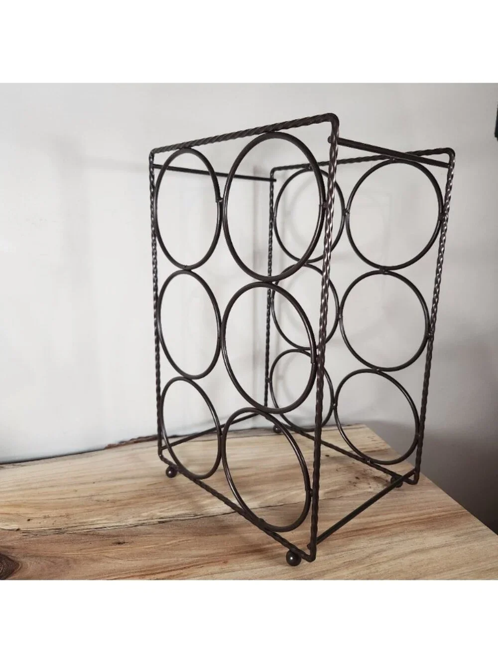 New 6 wine rack, oil‎ rubbed bronze twisted metal detail circular feet bnib